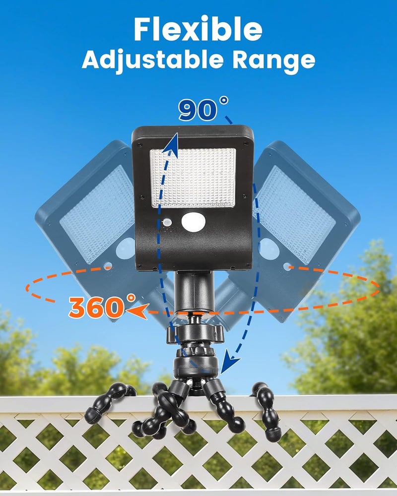 Thumok Solar Fence Lights Outdoor, 60 LEDs Motion Sensor Security Light with Flexible Octopus Tripod, 3 Lighting Modes, Adjustable Angle for Fence Deck Camping Patio (2) - Image 4